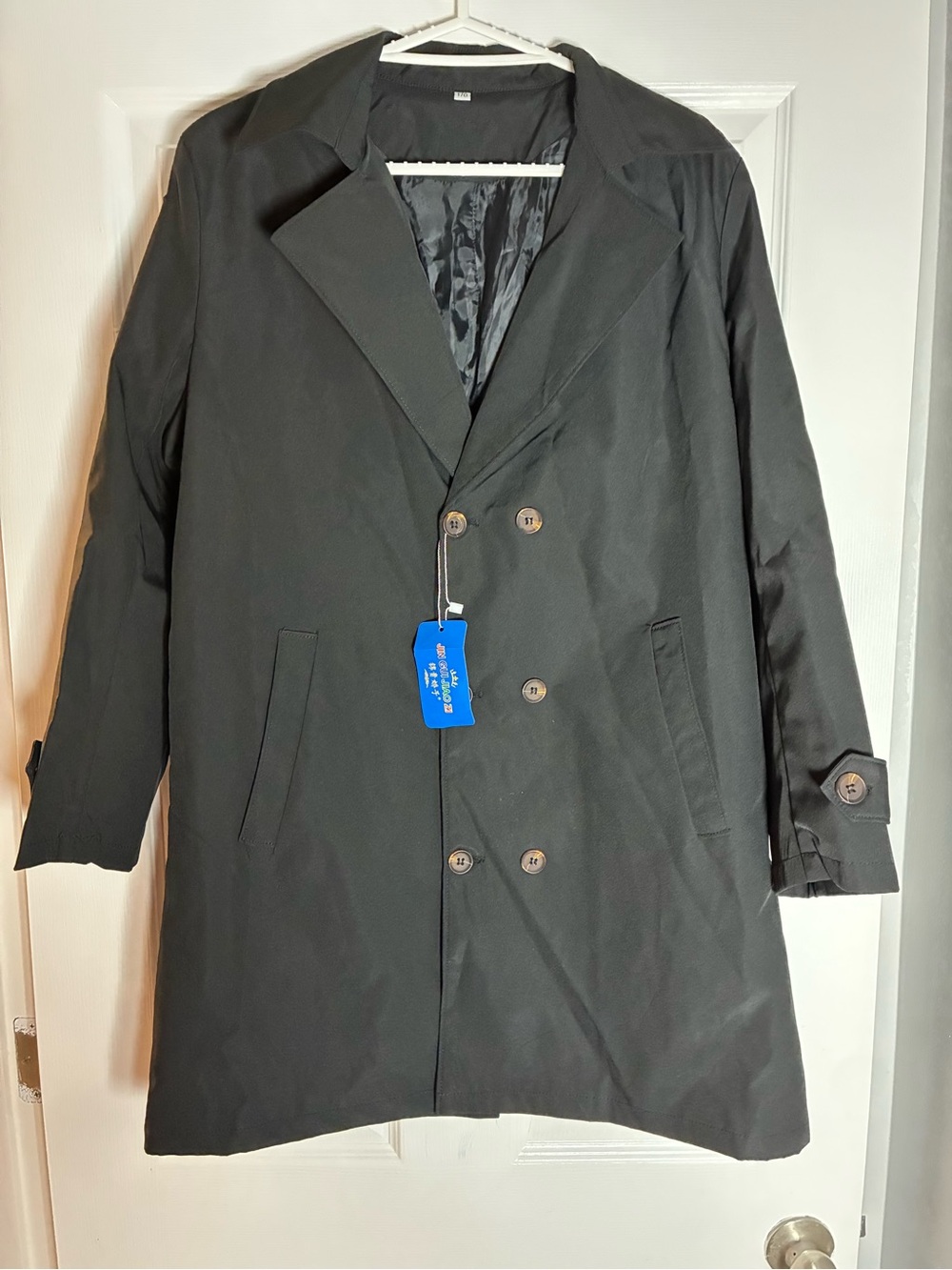 Men's Double-Breasted Black Trench Coat